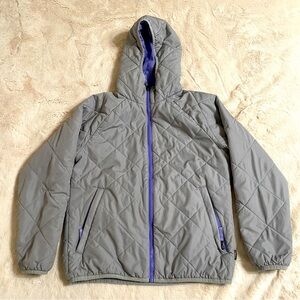 REI Co-op Lightweight Hooded Puffer Jacket Gray purple full zip w/hood sz 14/16
